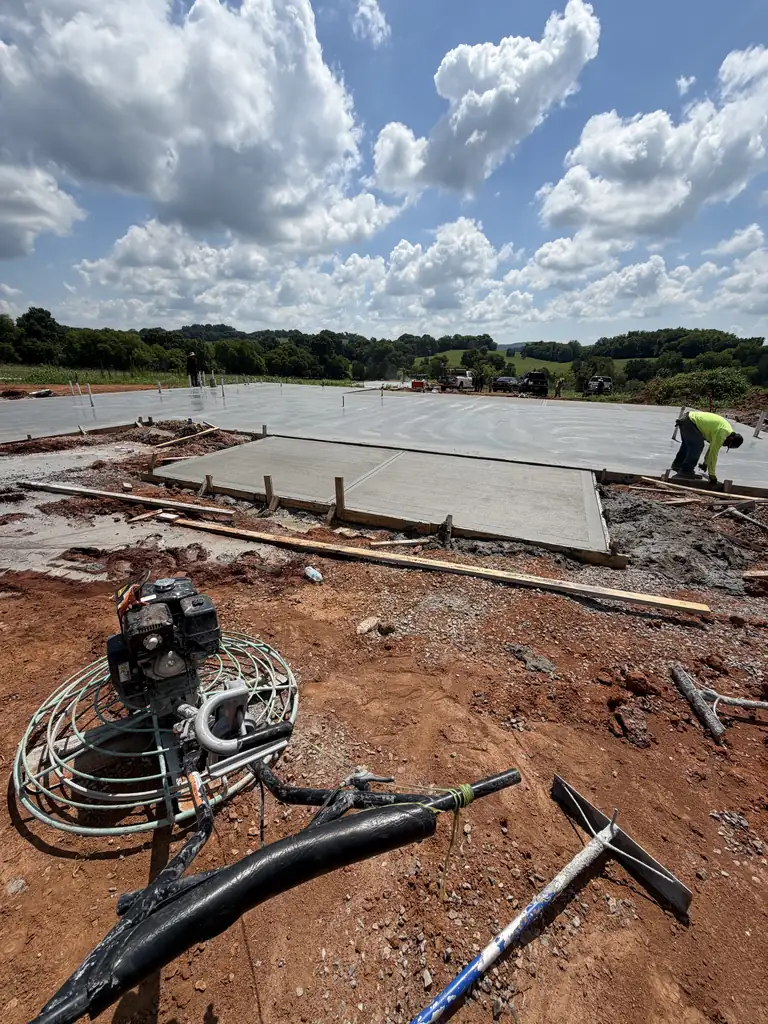 Rebar and forms set before a concrete pour in Maryville, Tennessee